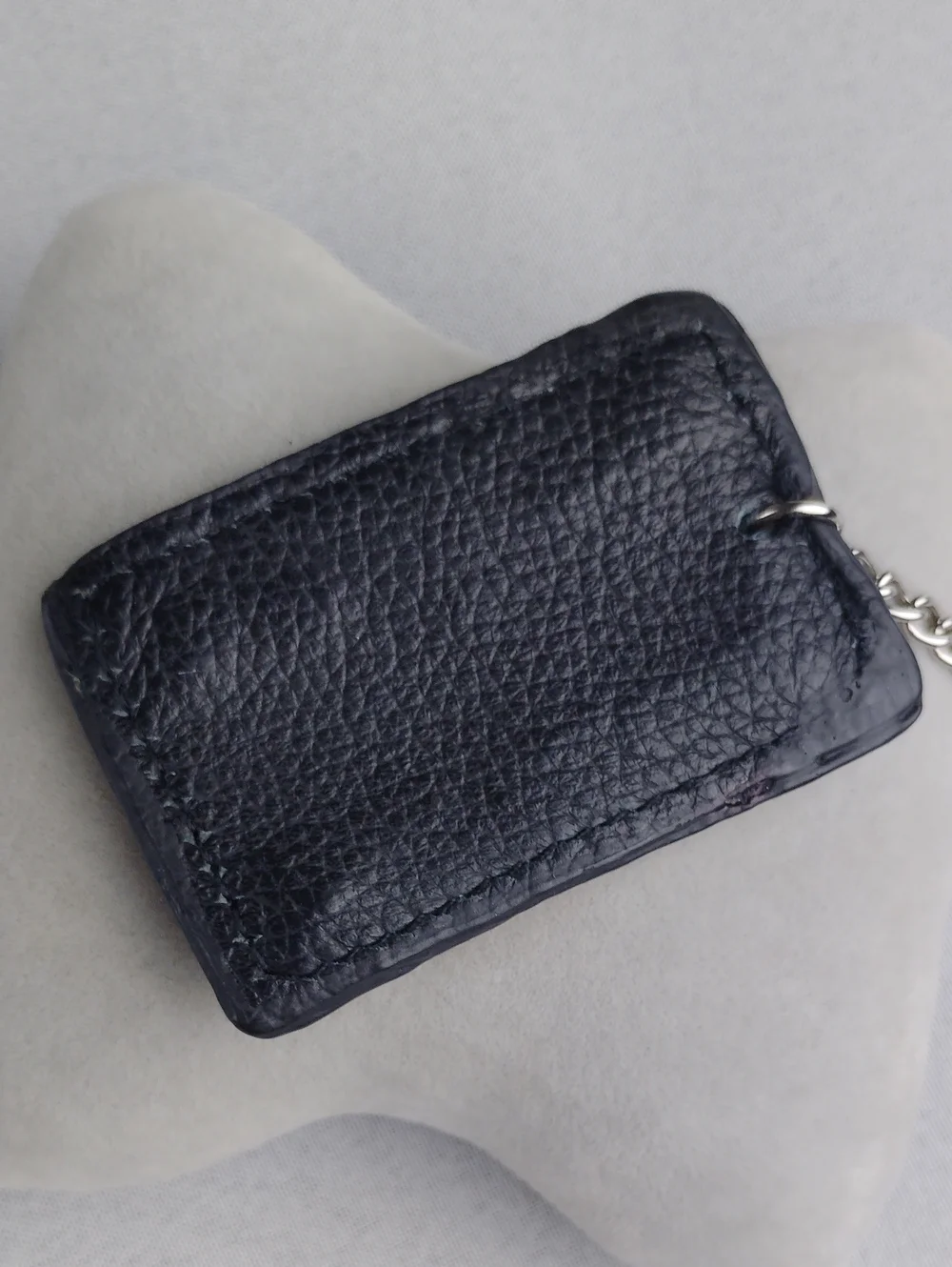Ed Hardy Black Leather Keychain with Silver Logo Plate